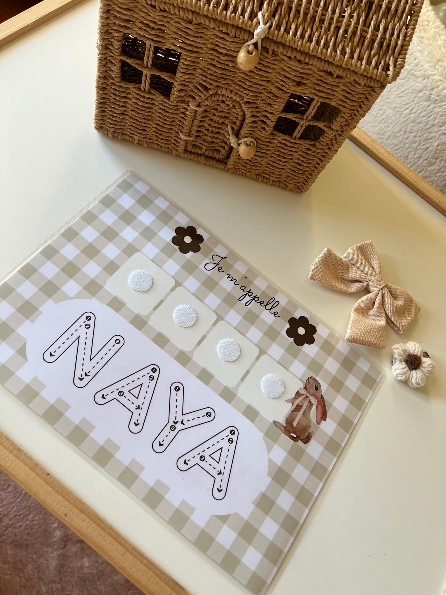 Affiche j’apprend mon prénom Vichy beige