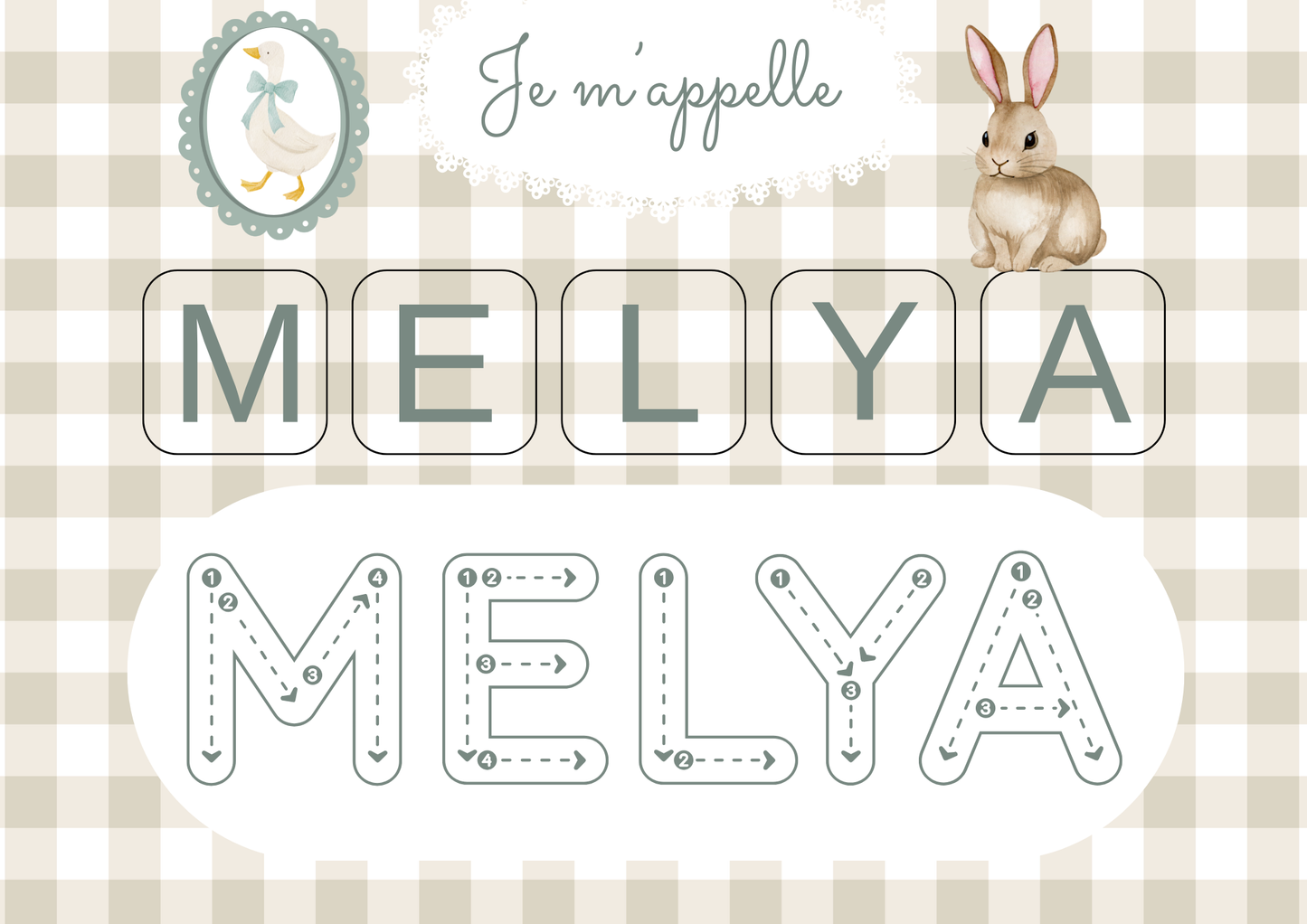 Affiche j’apprend mon prénom lapin