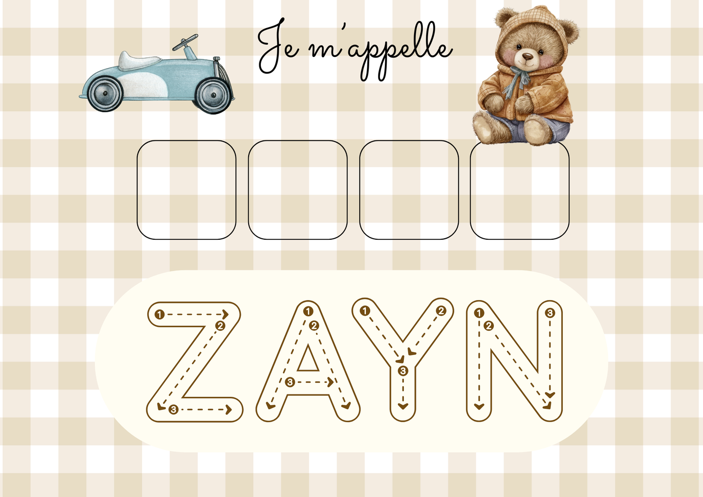 Affiche j’apprend mon prénom ourson