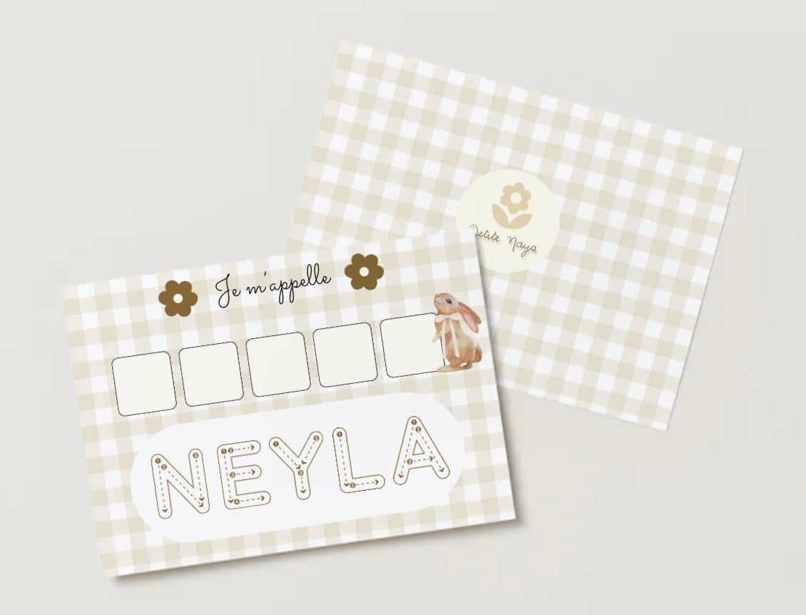 Affiche j’apprend mon prénom Vichy beige