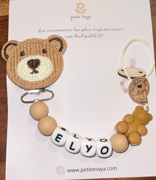 Attache tétine ourson marron