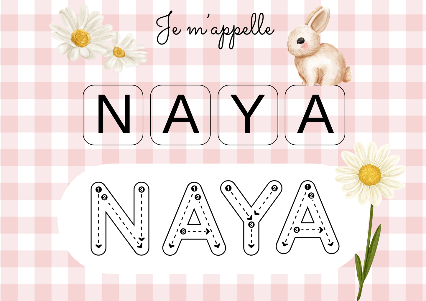 Affiche j’apprend mon prénom rose